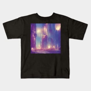 Ai Generated Art Scenery - Futuristic City with beatiful lighting Kids T-Shirt